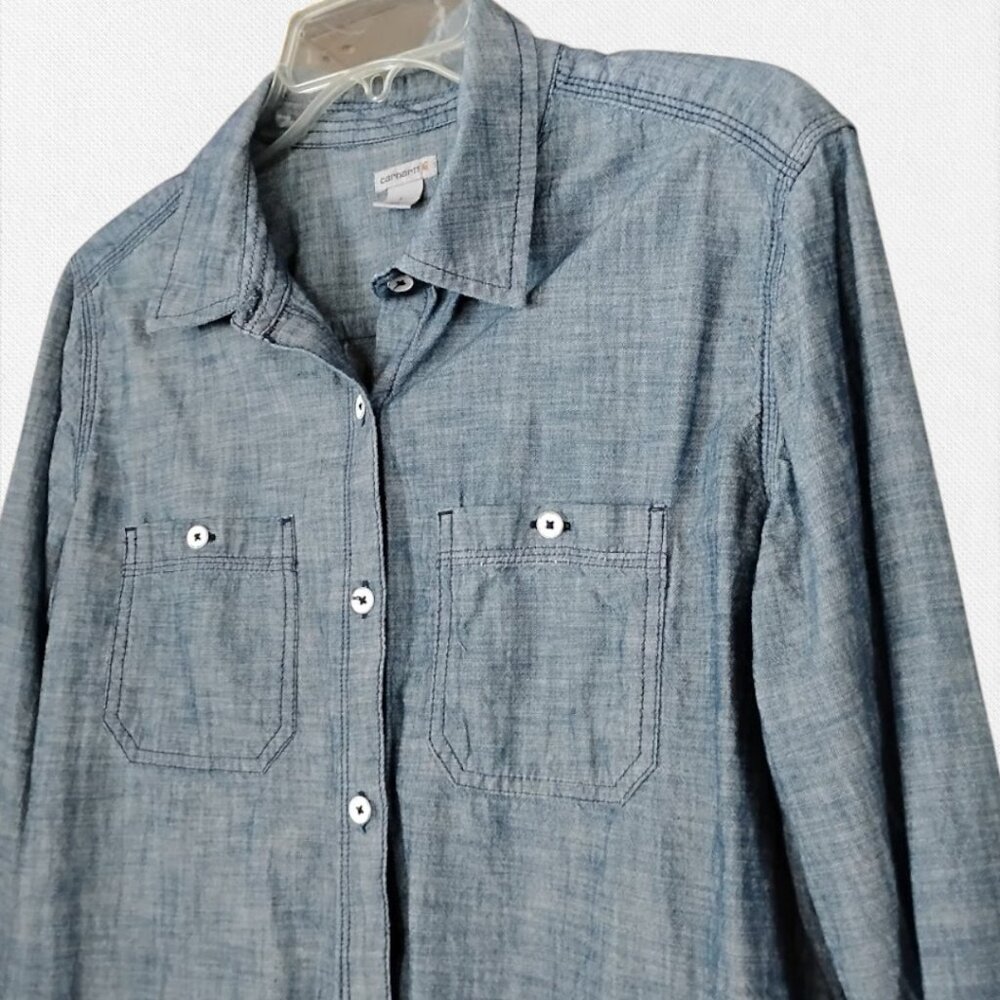Carhartt Denim Chambray Button Up Blue Top Shirt Blouse L Large 12/14 - Picture 4 of 5